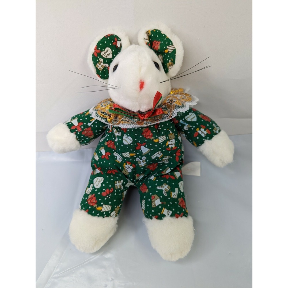 White Mouse Plush Christmas 11 Inch Green‎ Hartin International Stuffed Animal